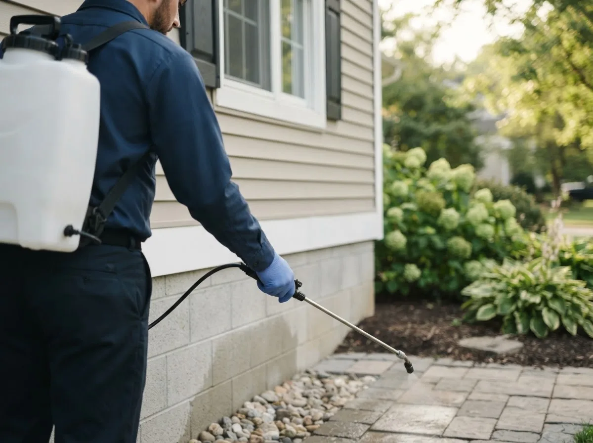 Pest control technician inspecting a home in Leopold, MO